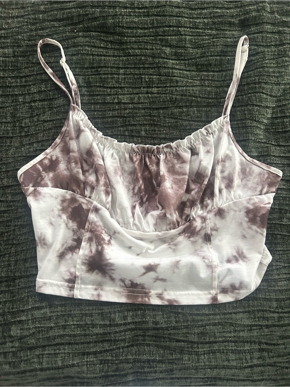 Tie-Dye Ruched Cropped Cami Top - White & Brown